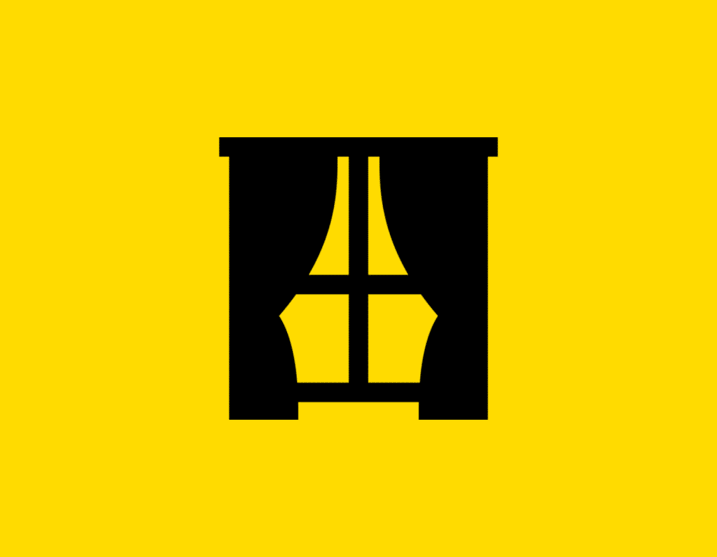 Դօրիանի «Քնած ես» բանաստեղծությունը։ Black window with curtains on a yellow background.