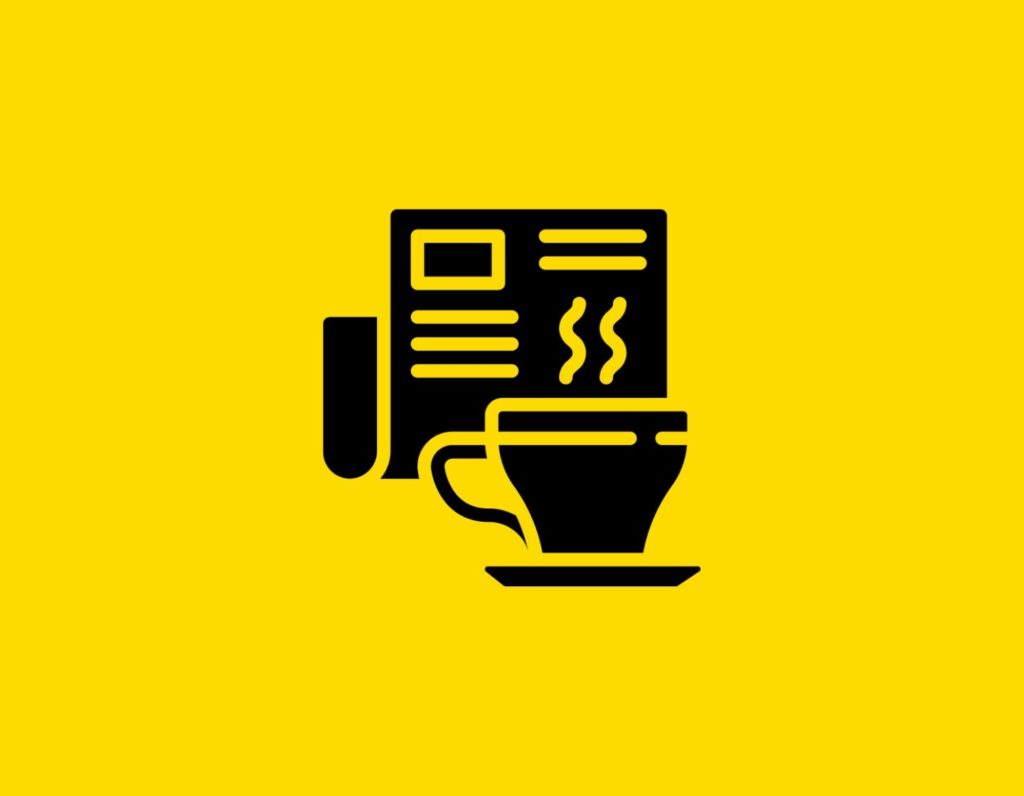 Դօրիանի «Լուրեր» բանաստեղծությունը։ Black cup and newspaper on a yellow background.